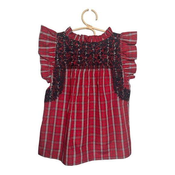 J. Marie Red Tartan Rayna Plaid Ruffle Neck Embroidery Top NEW Size M Holidays - Picture 4 of 12
